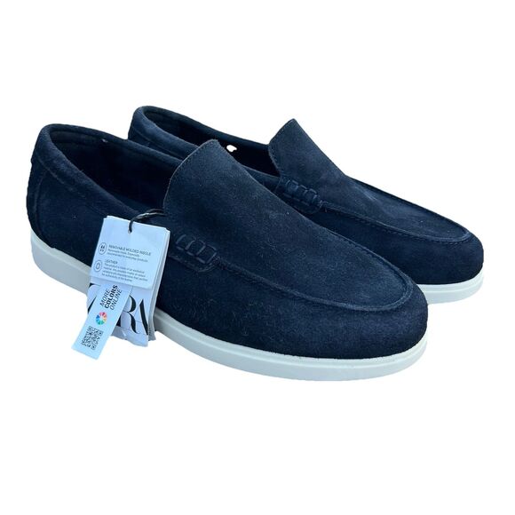 New Zara Men's Navy Blue Real Suede Leather Casual Loafers Shoes Size US 7 - Picture 1 of 13